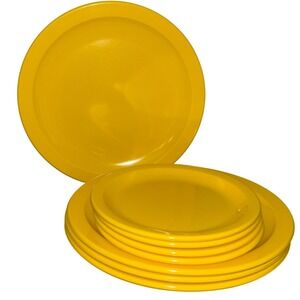 Dallas Ware Yellow‎ Melamine Plates Set 8 Stackable Dinnerware 4 Salad, 4 Dinner
